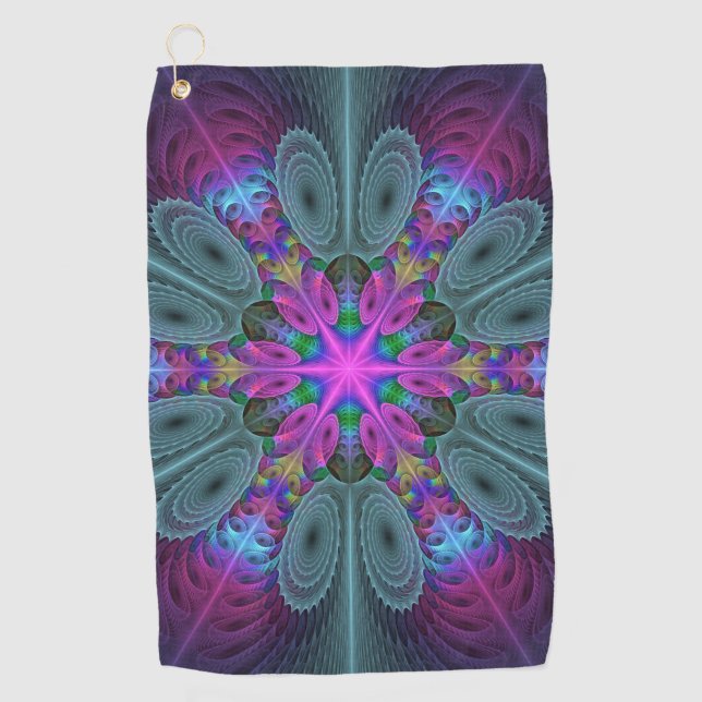 Mandala Colourful Striking Fractal Art Kaleidoscop Golf Towel (Front)