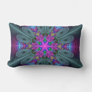 Mandala Colourful Striking Fractal Art Kaleidoscop Lumbar Cushion