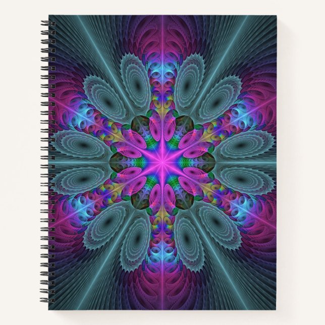 Mandala Colourful Striking Fractal Art Kaleidoscop Notebook (Front)