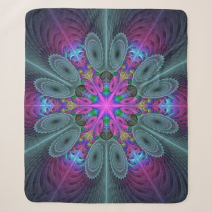 Mandala Colourful Striking Fractal Art Kaleidoscop Sherpa Blanket