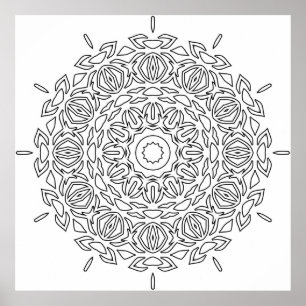 Mandala Colouring Page Layered Leaf Pattern Design Poster