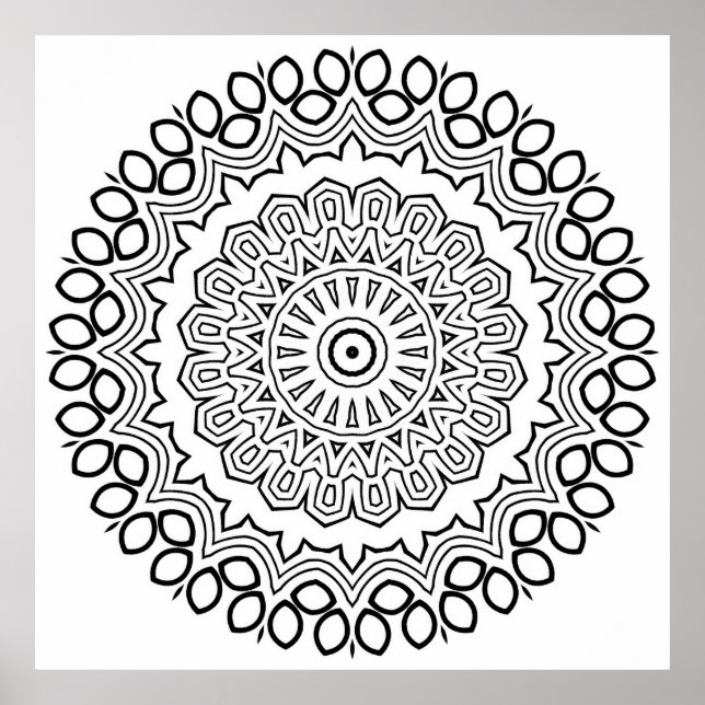 Mandala Colouring Page with Petal Ring Layers Art Poster (Front)