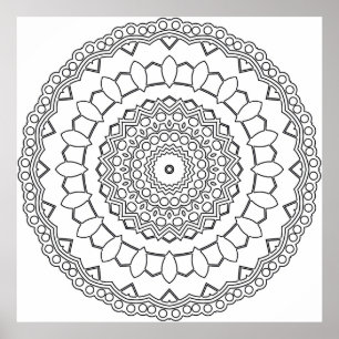 Mandala Colouring Page with Petals and Dot Rings Poster