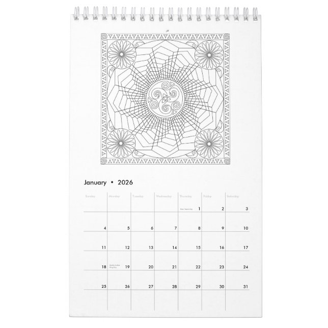 Mandala Colouring Pages Calendar in Black and Whit (Jan 2026)