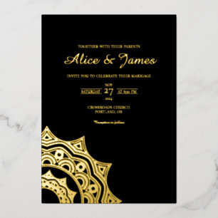 Mandala Corner Elegant Black Gold Foil Wedding
