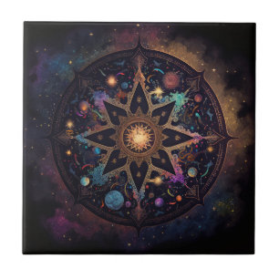 Mandala Cosmic Visionary Art Ceramic Tile