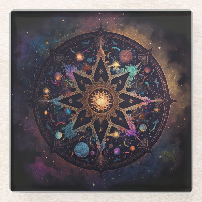 Mandala Cosmic Visionary Art Glass Coaster (Front)