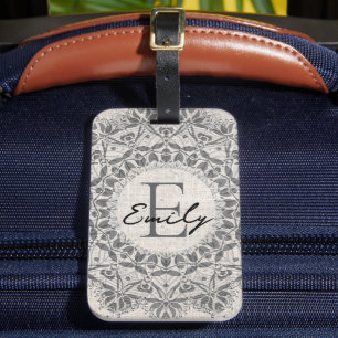 Mandala Custom Name Monogram Monochrome Light Grey Luggage Tag