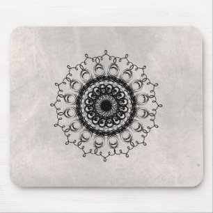 Mandala Damask Black and White Yoga Art Elegant Mouse Mat