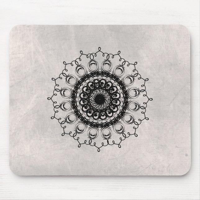 Mandala Damask Black and White Yoga Art Elegant Mouse Mat (Front)