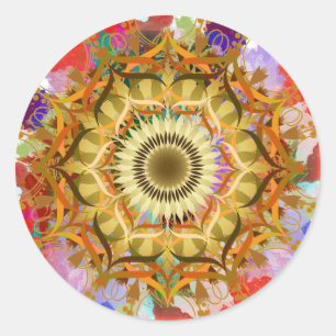Mandala Damask Lotus Flower Art Watercolor Classic Round Sticker
