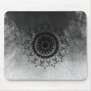 Mandala Damask Watercolor Yoga Black and White Mouse Mat