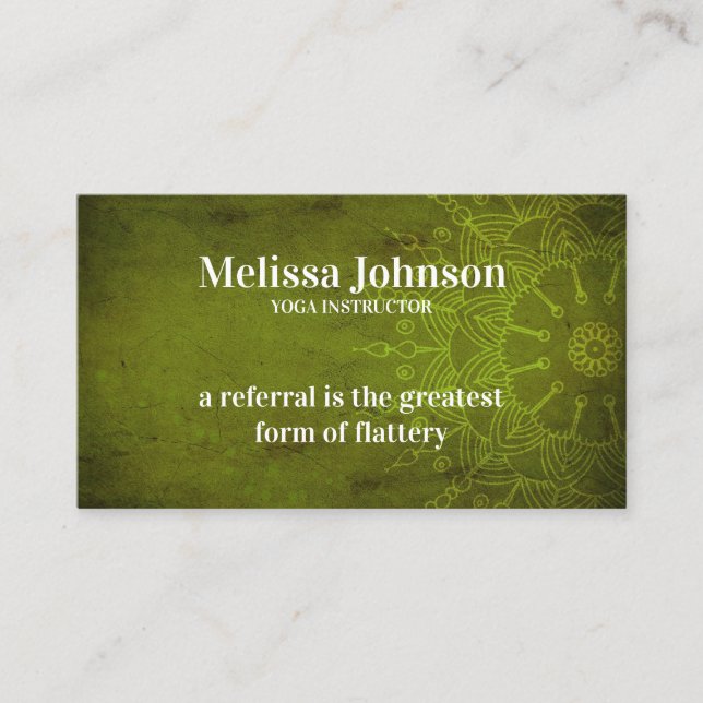 Mandala Dark Green Yoga Meditation Refer a Friend Referral Card (Front)