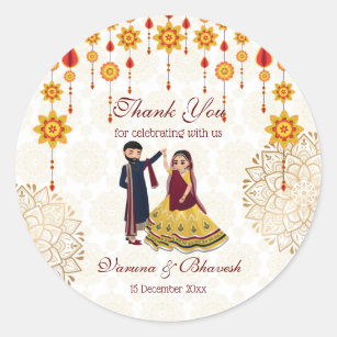 Mandala decor dancing Indian couple mehndi sangeet Classic Round Sticker