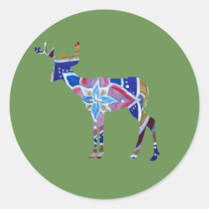 Mandala deer Classic Round Sticker, Glossy Classic Round Sticker