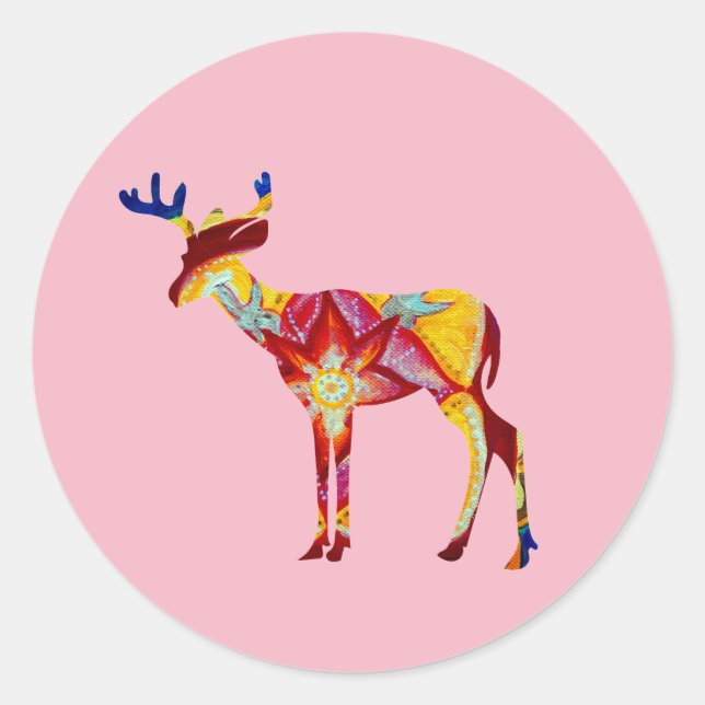 Mandala deer Classic Round Sticker, Glossy Classic Round Sticker (Front)
