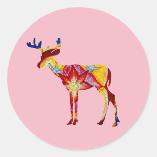 Mandala deer Classic Round Sticker, Glossy Sticker