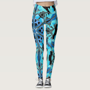 Mandala Design, Blue Ivy on Black Leggings