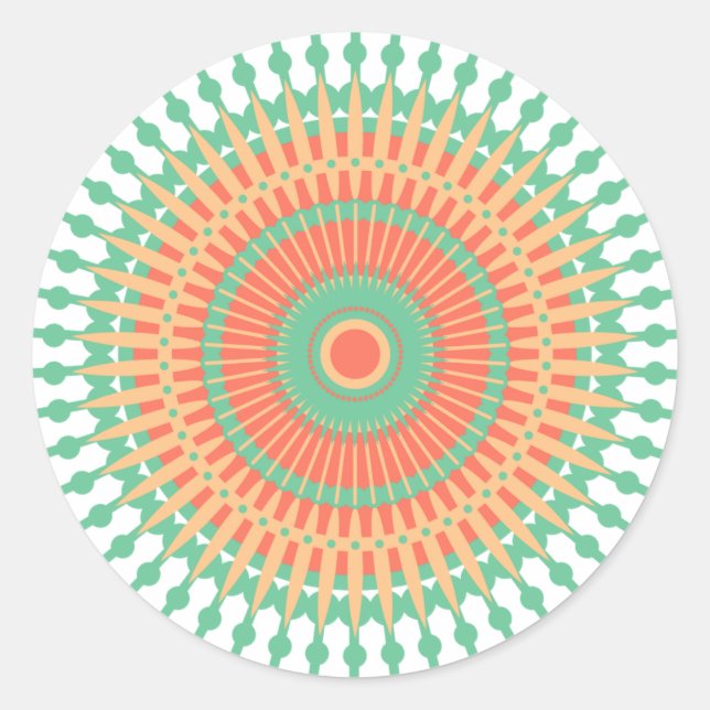 Mandala design green, orange Indian Classic Round Sticker (Front)