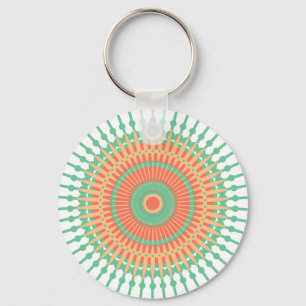 Mandala design green, orange Indian Key Ring