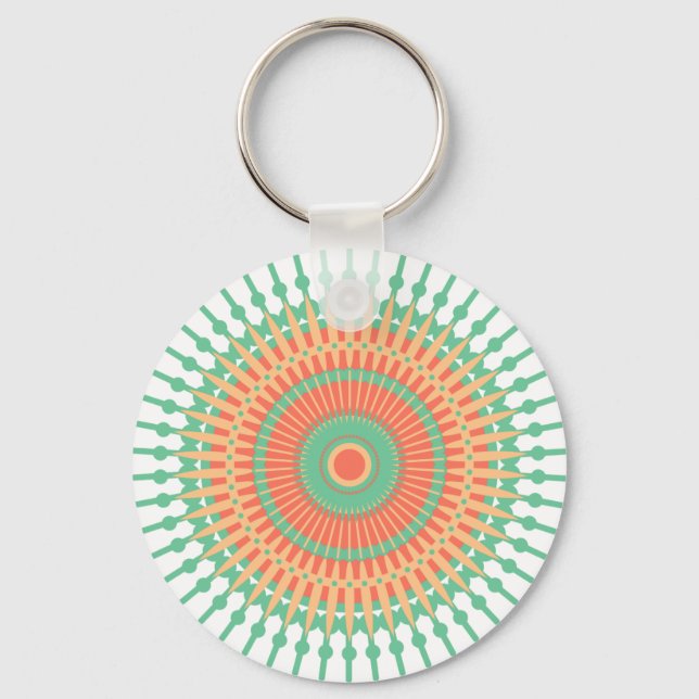 Mandala design green, orange Indian Key Ring (Front)