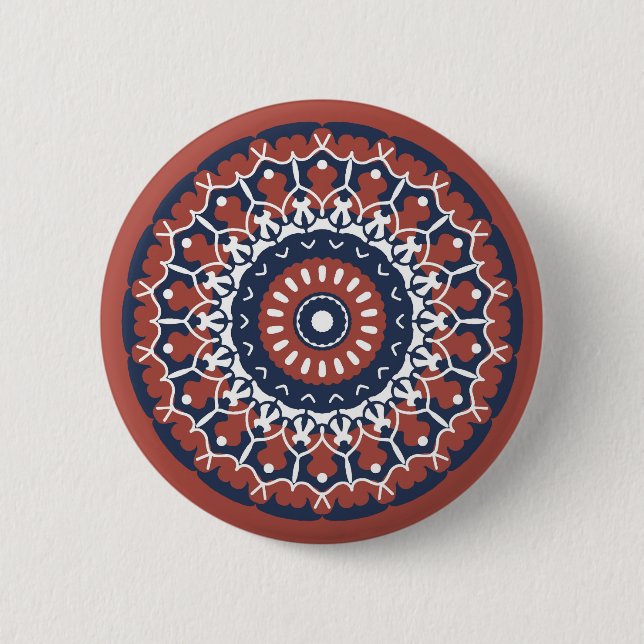 Mandala Design in red and blue colours Button (Front)
