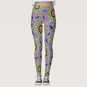 Mandala Design, Neon Flower Power! Leggings