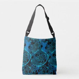 Mandala Design with Cobalt Blue, Teal, Grey, Black Crossbody Bag