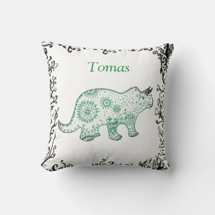 Mandala Dinosaur Art, Your Name  Throw Cushion