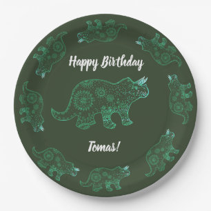 Mandala Dinosaur, boy Birthday party Paper Plates