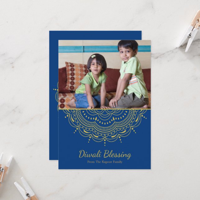 Mandala Diwali Greeting Card - Custom Colour (Front/Back In Situ)