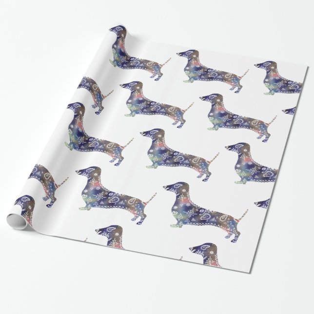 Mandala Dog, Dachshund Glossy Wrapping Paper (Unrolled)