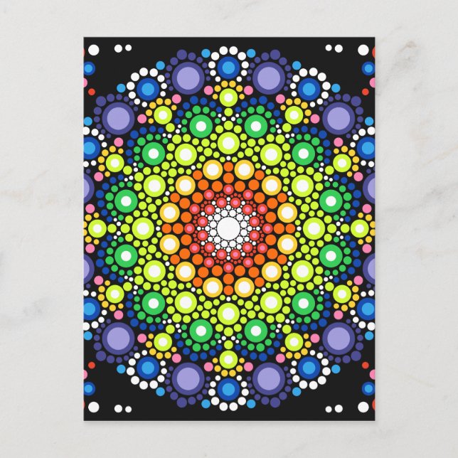 Mandala Dot Fractal Retro Hippie Trippy Dots Postcard (Front)