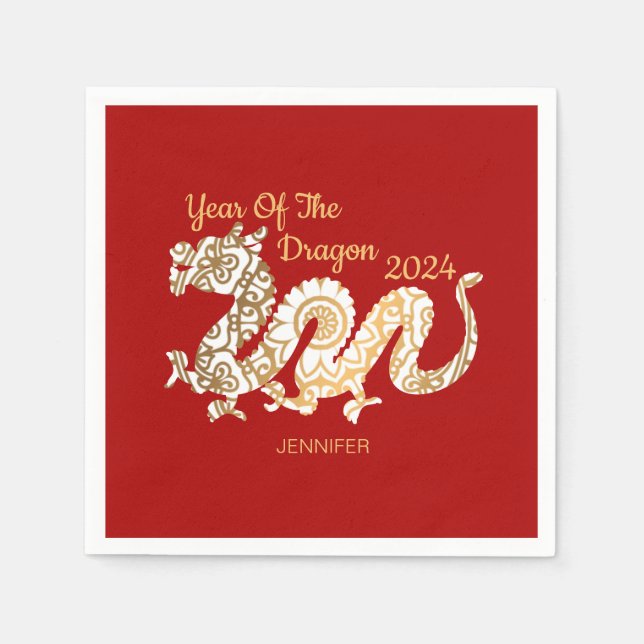 Mandala Dragon 2024 Chinese New Year Red Napkin (Front)