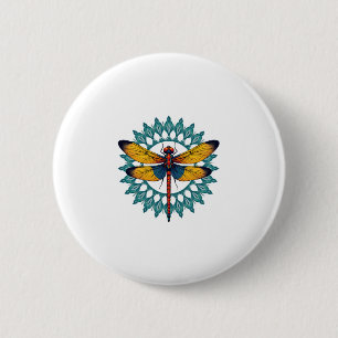 Mandala Dragonfly - Lotus Flower Insect Lover Ento 6 Cm Round Badge