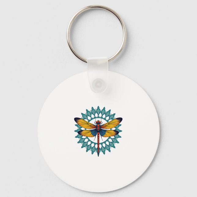 Mandala Dragonfly - Lotus Flower Insect Lover Ento Key Ring (Front)