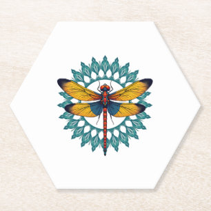 Mandala Dragonfly - Lotus Flower Insect Lover Ento Paper Coaster