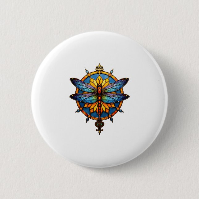 Mandala Dragonfly Luminous Sacred Geometry Spiritu 6 Cm Round Badge (Front)