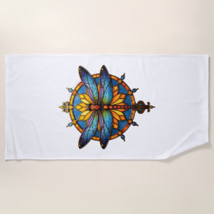 Mandala Dragonfly Luminous Sacred Geometry Spiritu Beach Towel