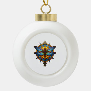 Mandala Dragonfly Luminous Sacred Geometry Spiritu Ceramic Ball Christmas Ornament