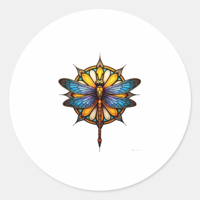 Mandala Dragonfly Luminous Sacred Geometry Spiritu Classic Round Sticker (Front)