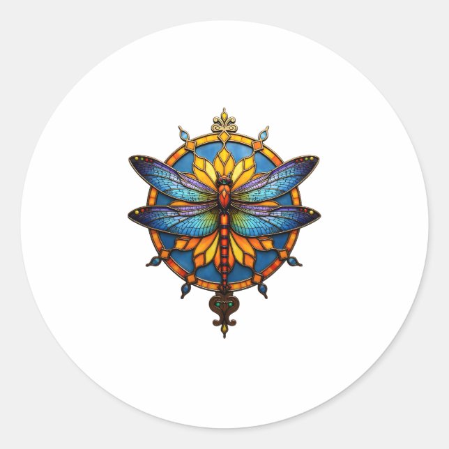 Mandala Dragonfly Luminous Sacred Geometry Spiritu Classic Round Sticker (Front)