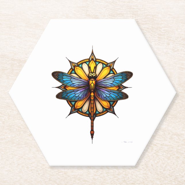 Mandala Dragonfly Luminous Sacred Geometry Spiritu Paper Coaster (Front)