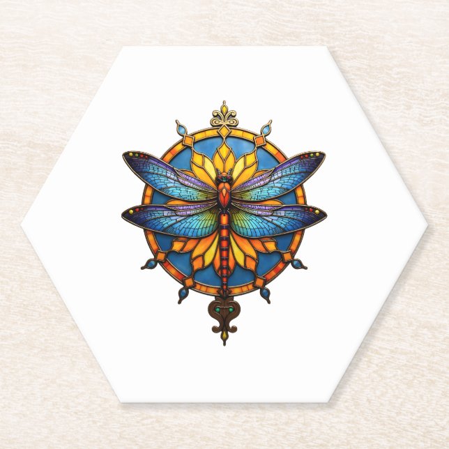 Mandala Dragonfly Luminous Sacred Geometry Spiritu Paper Coaster (Front)