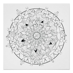 Mandala drawing adult colouring poster