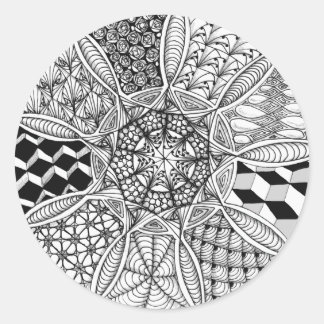 Mandala Drawing in Black and White Classic Round Sticker