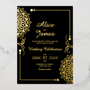 Mandala Elegant Black Gold Foil Wedding Invitation