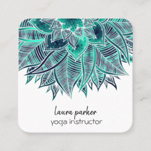 Mandala Elegant Boho Paisley Floral Teal Art Yoga Square Business Card