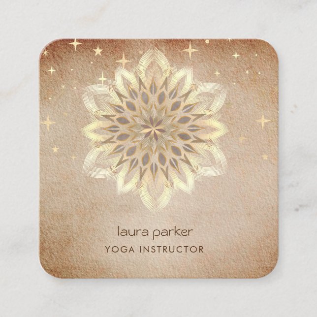 Mandala Elegant Massage Therapy Lotus Yoga Teacher Square Business Card (Front)