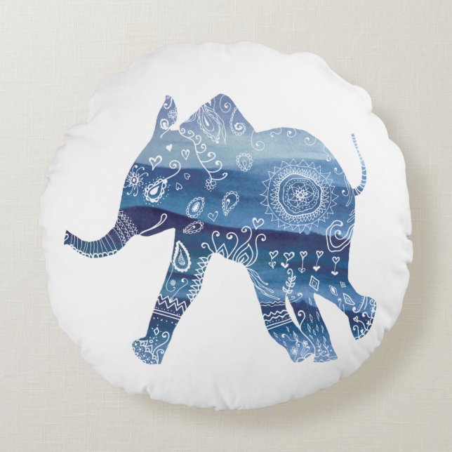 Mandala Elephant  ArtPolyester Round throw cushion (Front)